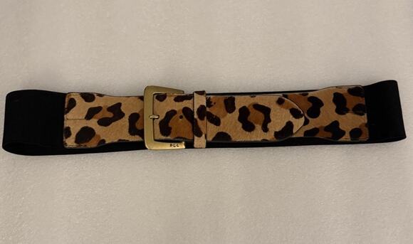 VTG Ralph Lauren Leopard Print Calf hair Leather Elastic Stretch Black Belt M main image 5